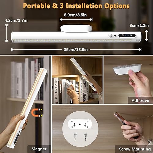 Miniatura 5 de Hapfish Barra de luz LED con sensor de movimiento para interiores, iluminación recargable para debajo del gabinete, inalámbrica, funciona con pilas,