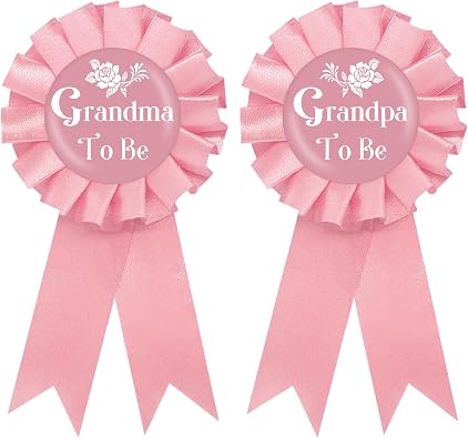 Rose Flower Grandma to Be Tinplate Badge Pin, Pink Floral Grandpa to Be Pin, Gender Reveal Button for New Grandparents, Pink Rosette Grandma to Be Award Ribbon, Flower Baby Shower Party Favors