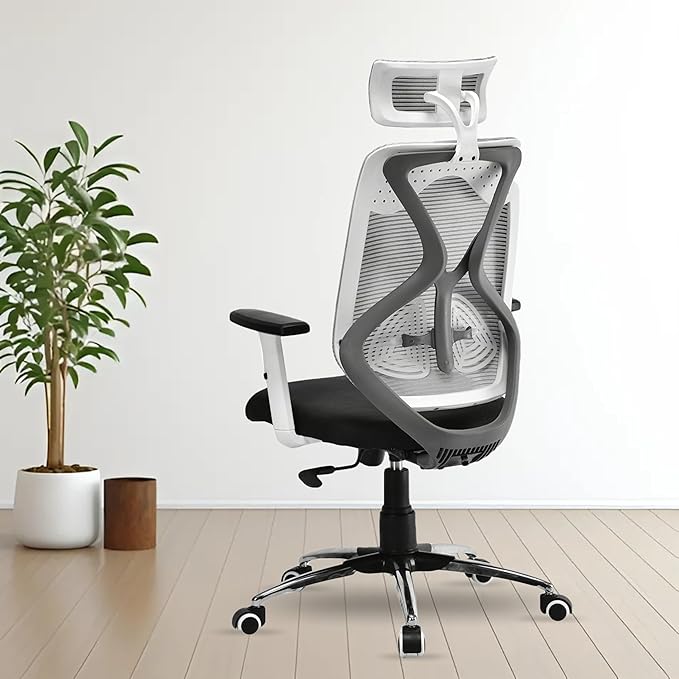 FUGO FG406 Ergonomic High Back Mesh Office Chair with Korean Nylon Mesh, Cushioned Seat, Tilting Mechanism, Adjustable Height, Headrest, Armrests, Lumbar Support Ideal for Work, 3-Year Warranty
