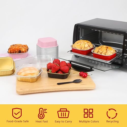 Miniatura 9 de LNYZQUS Moldes para cupcakes de 5 onzas con tapas, paquete de 40 unidades, moldes de aluminio para hornear cupcakes, moldes para hornear brownie,