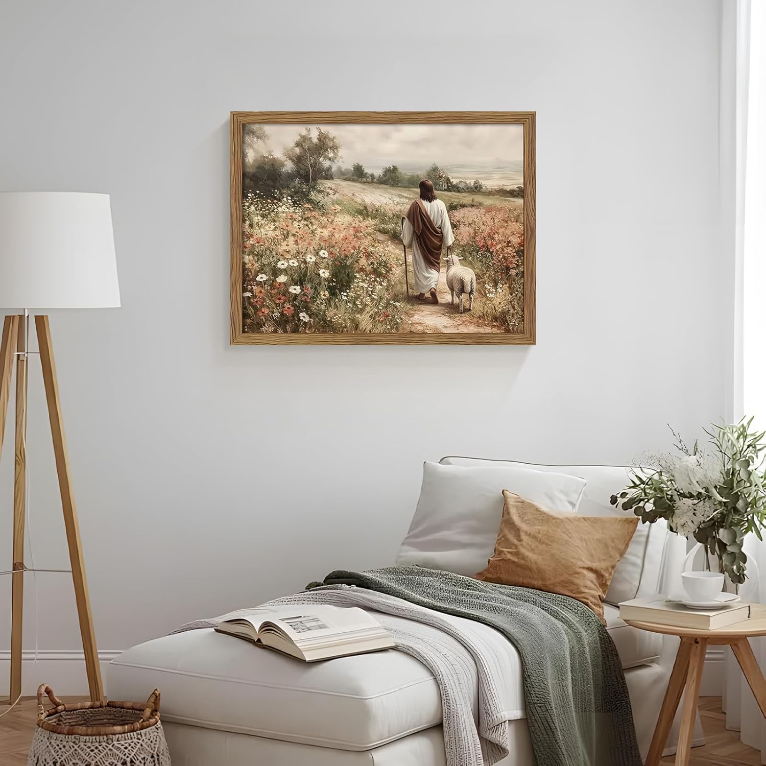 Framed Jesus And Lamb Wall Art, Christian Pictures Wall Decor, God Faith Paintings, Catholic Canvas Prints, Religious Spiritual Artwork for Church Bedroom Living Room Home Decor 12x16 Inch