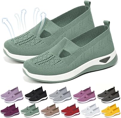 Summer Breathable Non-Slip Soft Sole Elderly Shoes, Womens Casual Orthopedic Walking Flats for Middle-Aged and Seniors