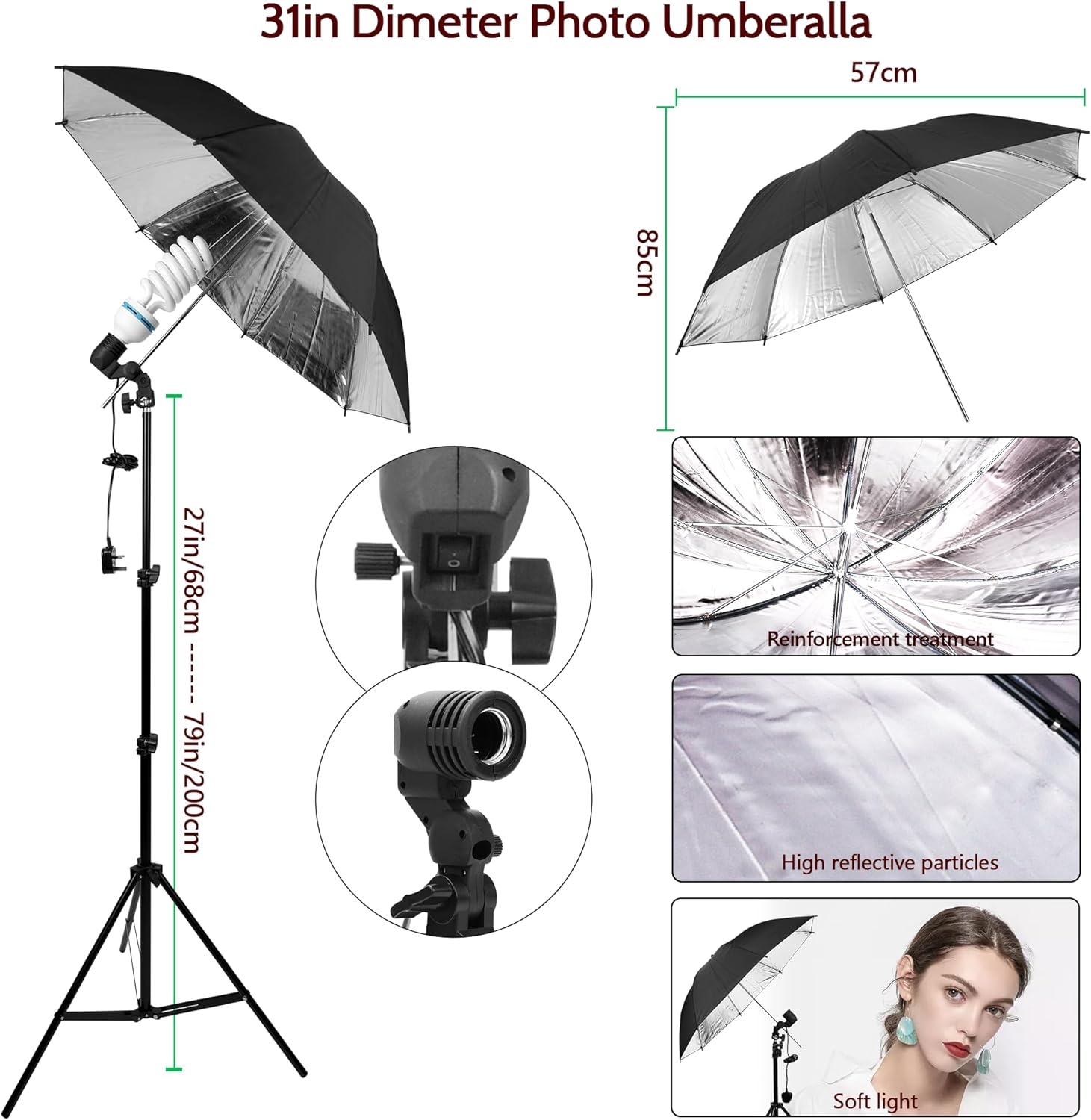 Diagram illustrating how to attach a photo umbrella to a light stand with a lamp držák.
