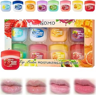 Admd Fruity Lip Balm Set,8Pcs Fruit Flavored Lip Care Set,Mini Colorless Lipsticks,Moisturizing Masks, Long-lasting Nourishing Smooth Soft, Hydrated Lips Overnight (8Pcs)