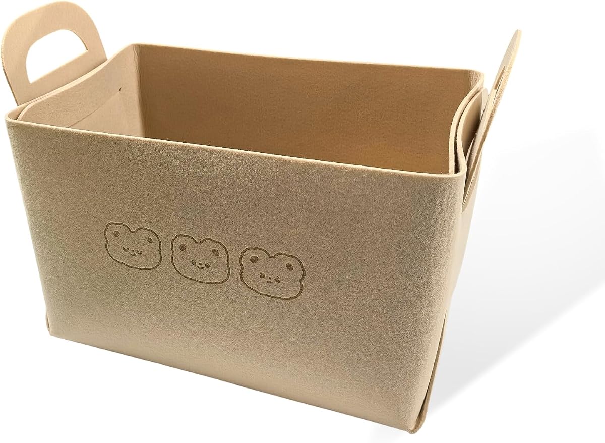 Car Trunk Organizer, Foldable Felt Basket Lightweight Storage Bin with Handles, Large Capacity Flexible Storage Bag Multipurpose Organizer for Vehicle Trunk & Backseat (Beige, 3 Bears)