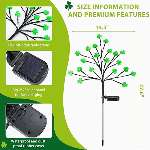 Miniatura 6 de ReyeeInc Luces solares de trébol, luces solares impermeables para exteriores, con 40 hojas verdes y 2 modos para patio, jardín, maceta, patio,