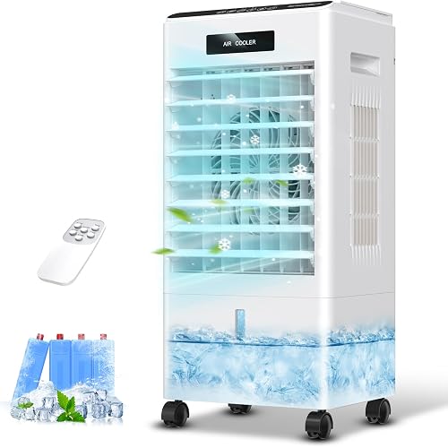 Portable Air Conditioners, 3-in-1 AC Cooling Fan, Evaporative Air Cooler | 3 modes 3-Speed with Remote Control & 4 Ice Boxes, with Large Tank 20H Cooling, for Home, Bedroom, Kitchen (Black)