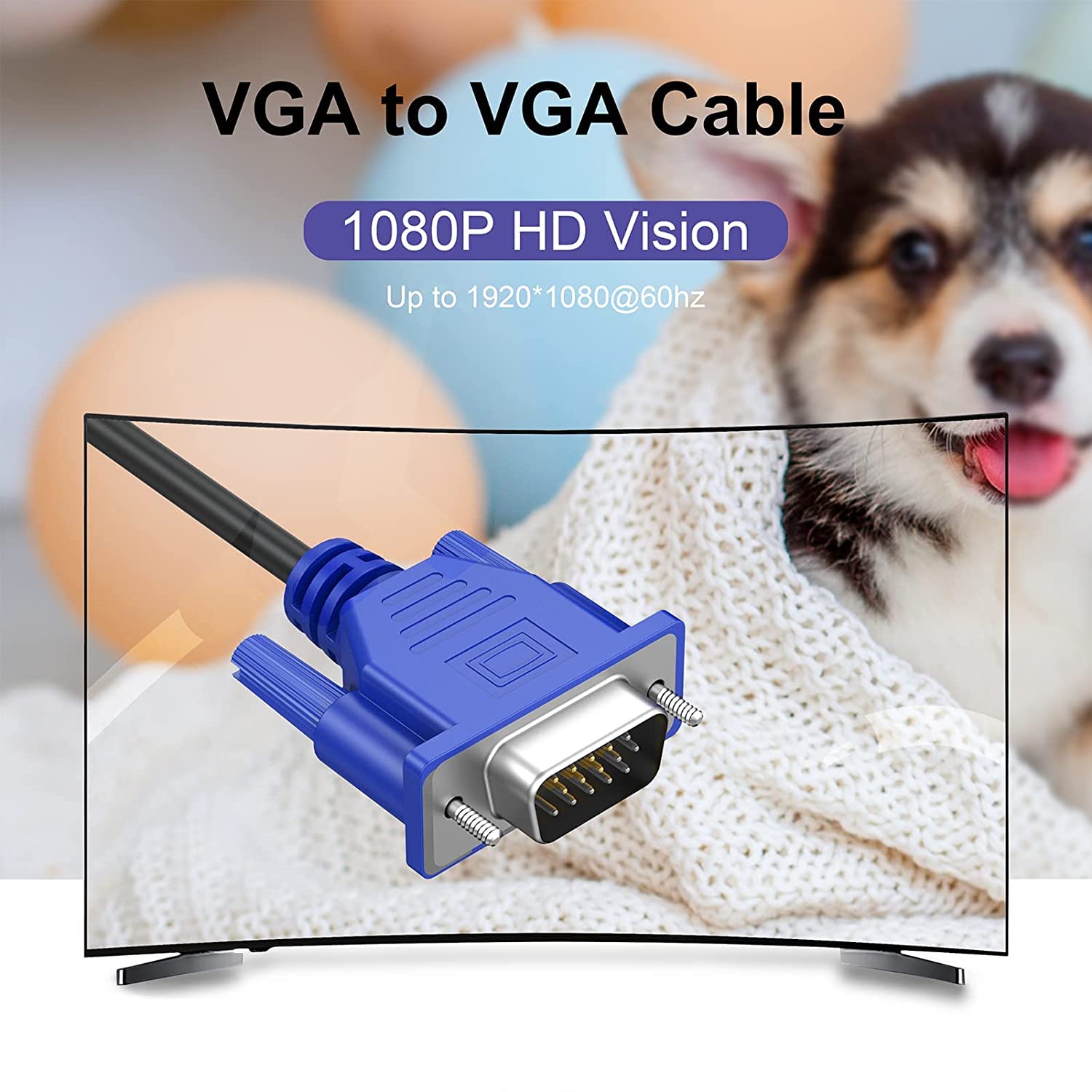 VGA 10-Pack, 3FT VGA Monitor Cable, Male to Male Cord - 1080P Full HD High Resolution for Monitor, TV, Computer, Projector - Blue