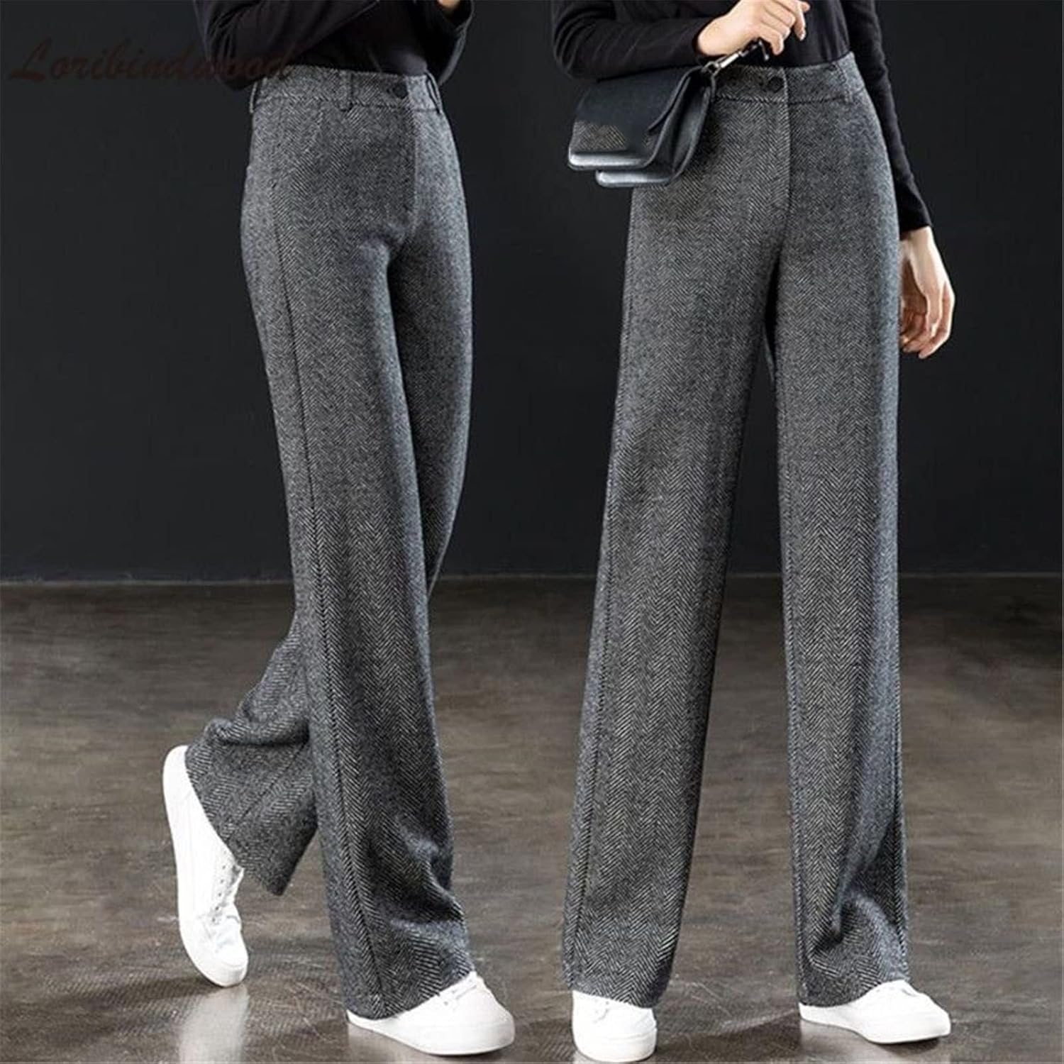 Kelsiop Women's Wide-Leg Pants Spring and Autumn High-Waisted Straight-Leg Pants Slim-Fit Suit Pants