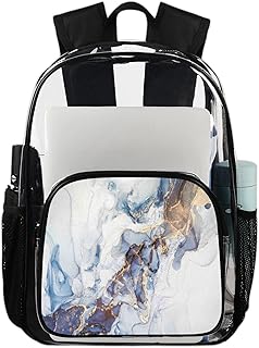 Mochila transparente de arte moderna de mármore para livros, mochila transparente à prova d'água de mármore abstrato mochila transparente de PVC com alça de ombro reforçada para escola, trabalho, viagens, Multicor