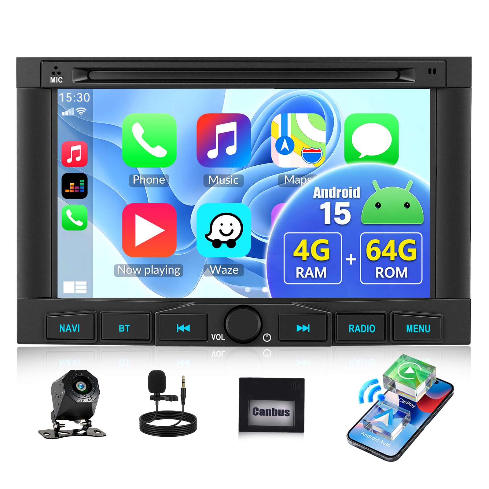 4+64G Android 15 CAMECHO Navi Autoradio für Peugeot 3008 5008 Partner Citroen Berlingo 2010-2016, 7 Zoll Bluetooth Radio mit Wireless Carplay Android Auto, GPS WiFi, FM RDS, Rückfahrkamera