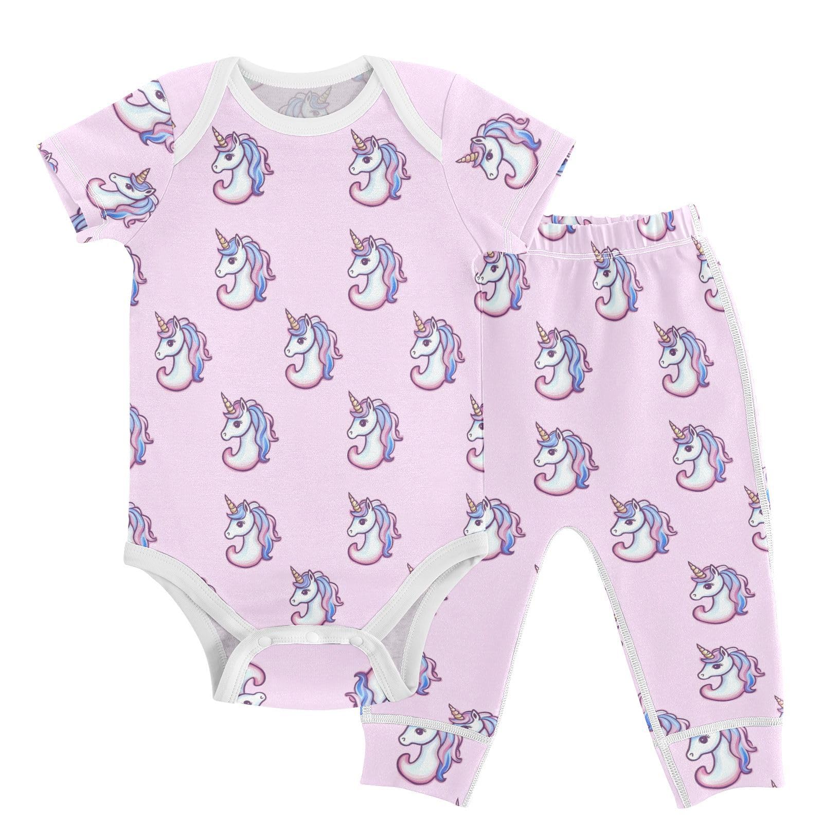 vvfelixl Cute Purple Unicorns Baby Bodysuits Set,Baby Layette Sets Unisex Short Sleeve Babys Pants Sets 6-9M