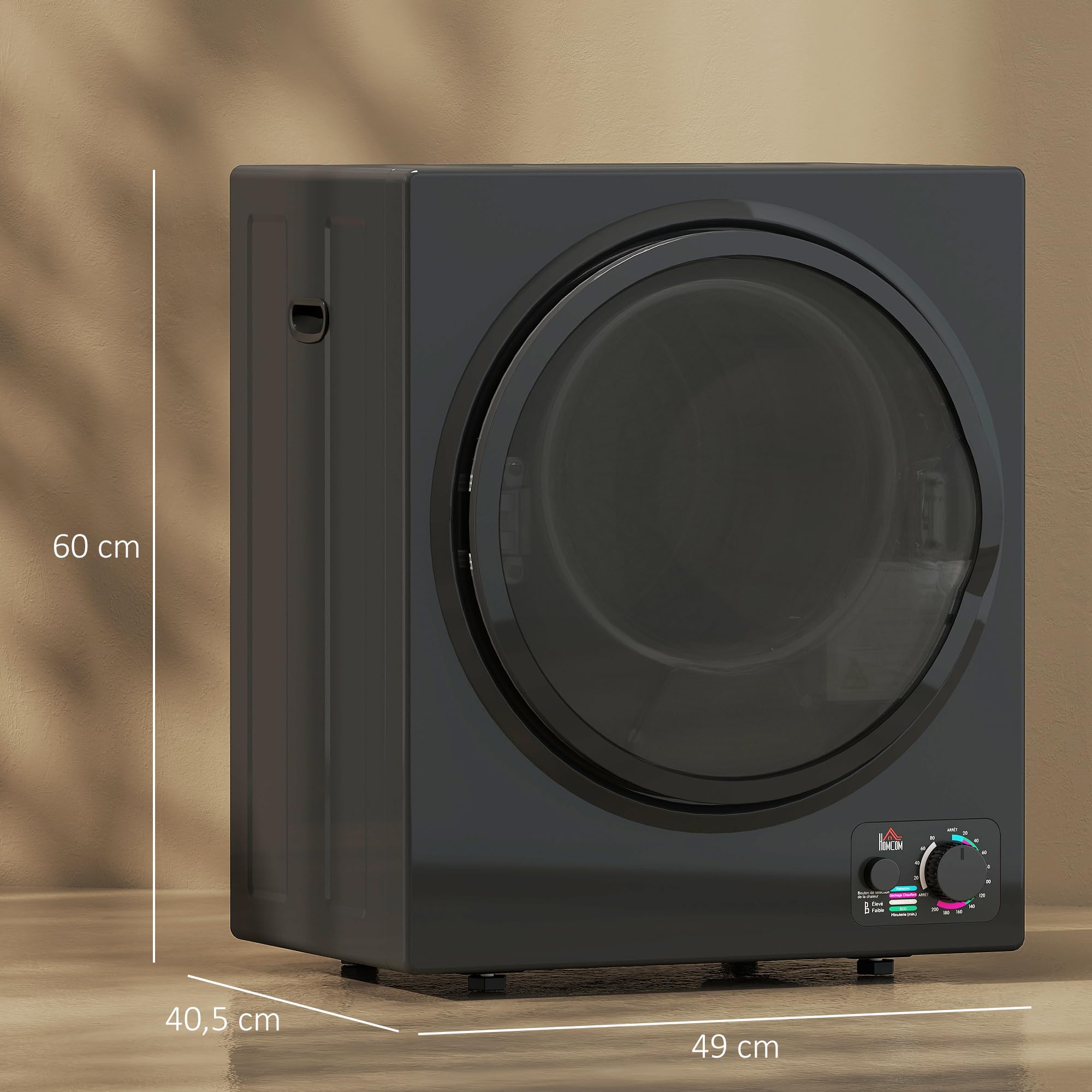HOMCOM Sèche-linge à évacuation portable électrique 850W 2,5Kg acier inoxydable 4 modes séchage noir