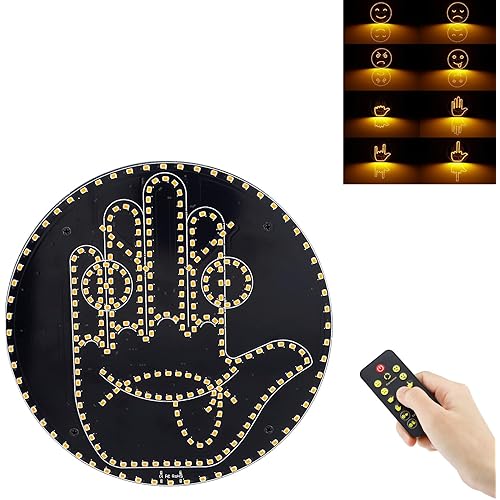 PIFOOG Middle Finger Car Light with Remote 2 in 1 LED Smile Hand Gesture Lights for Cars Window Funny Road Rage Sign Lighting Light up Signal Cool Accessories Gadgets Men Women Amber Yellow 1 Pack