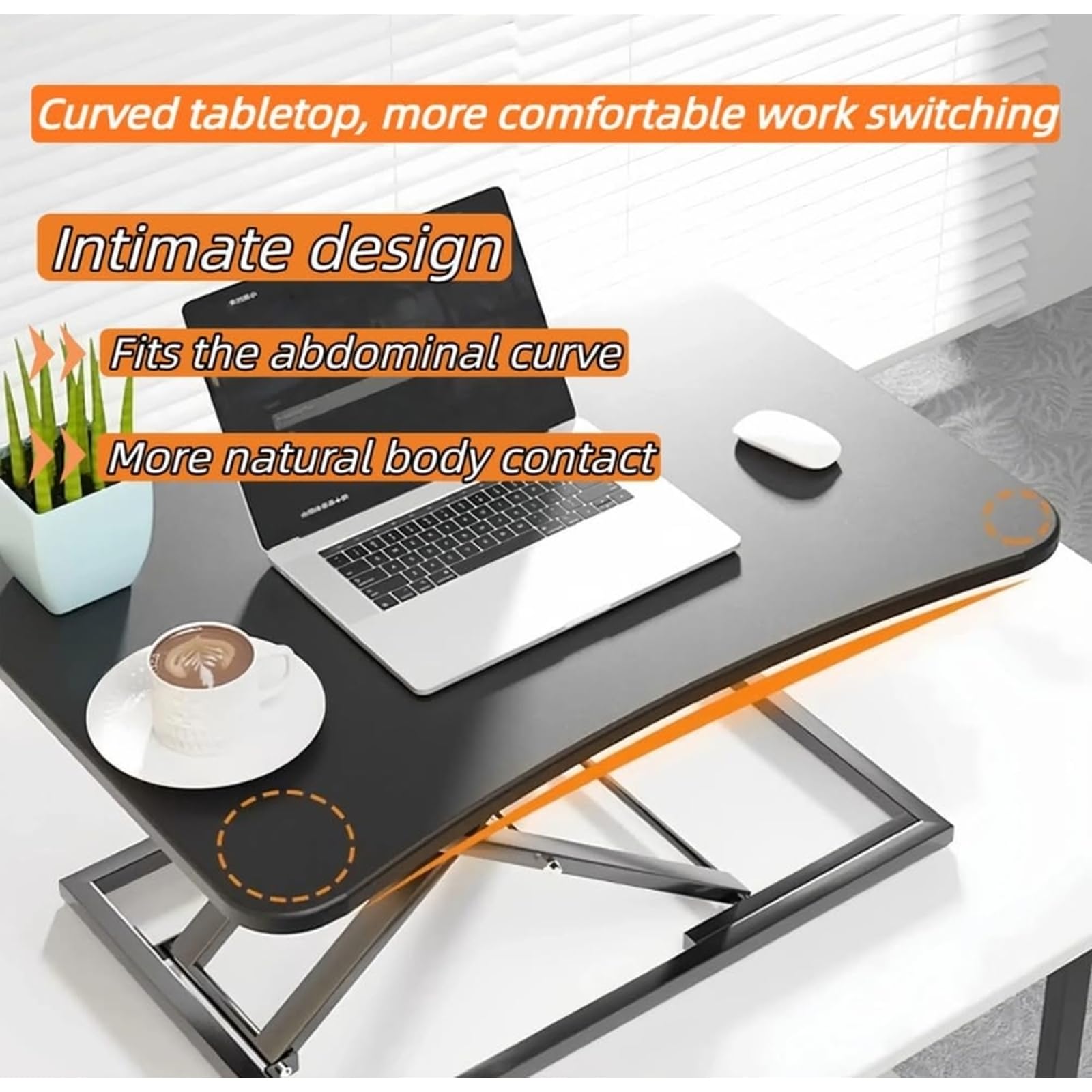 Convertisseur de bureau debout ergonomique, hauteur réglable avec plateau pour clavier, ressort à gaz pour ordinateur portable et moniteur
