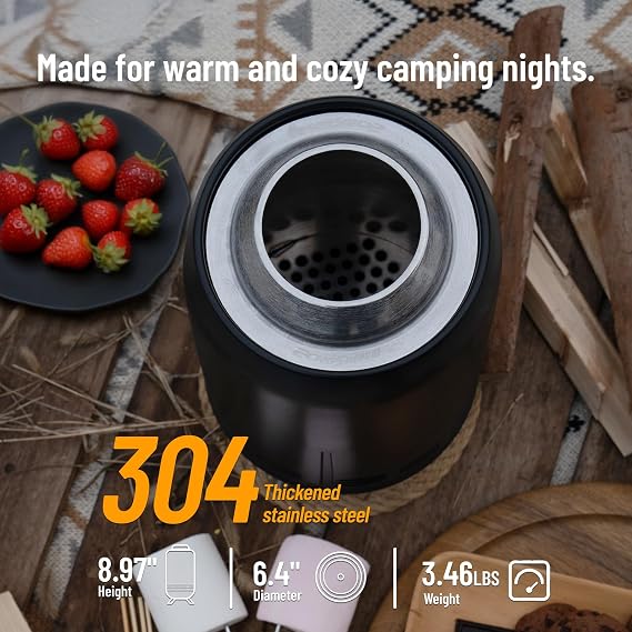 9 Inch Tabletop Fire Pit, Portable Stainless Steel Table Firepit, Black
