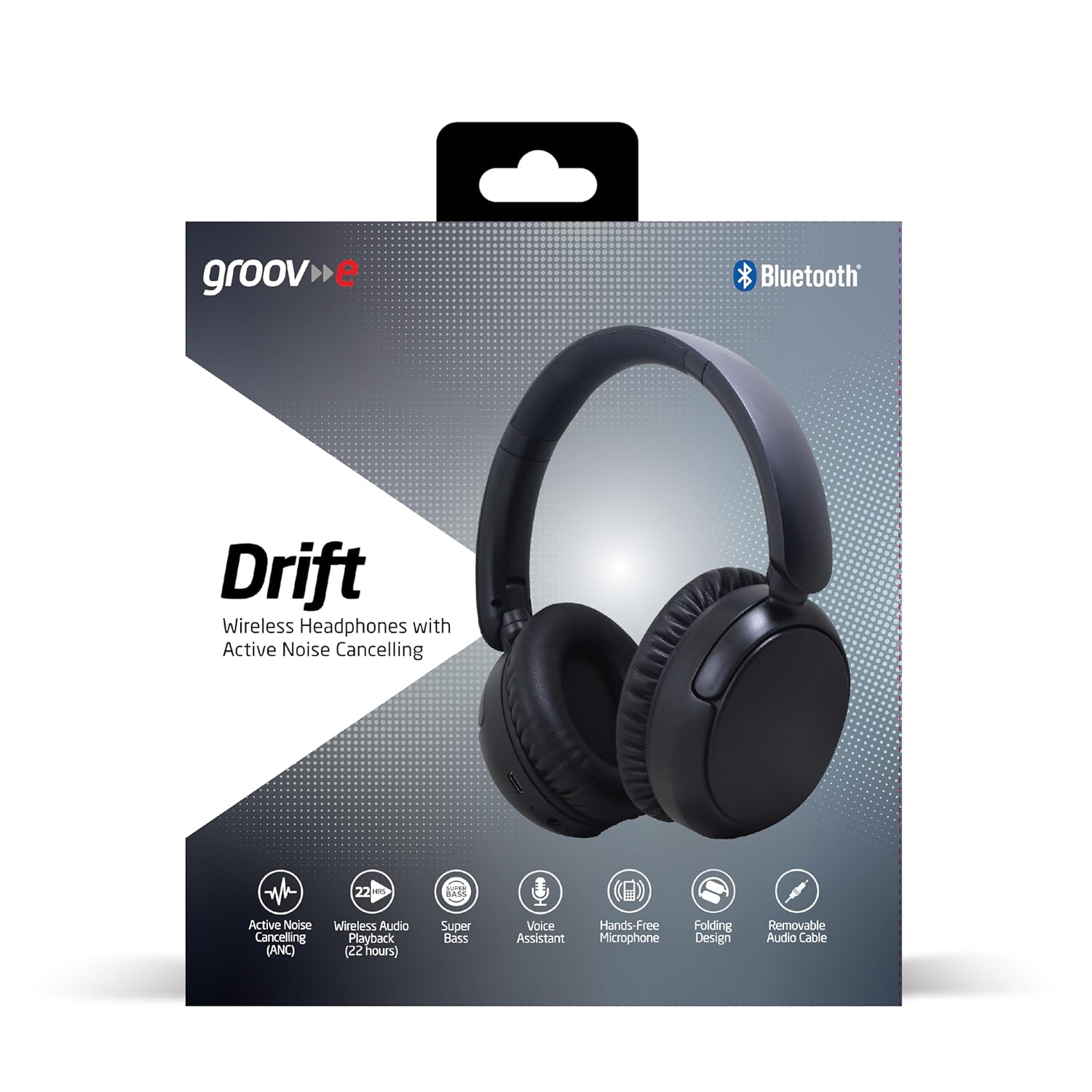 groov e Drift Wireless Bluetooth Headphones with Active Noise Cancelling - Black - Wireless Audio Playback, 40mm Neodymium Drivers Offer Super Bass, 22-Hour Battery Life - Image 6