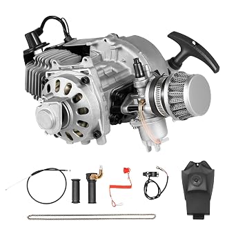 49cc 2 Stroke Mini Bike Engine Motor, 3PS Gas Powered Engine Kit Single Cylinde Pull Start Mini Dirt Bike Motor wiith Air-Cooling for Pocket Bike, Mini Dirt Bike, Quad, ATV, Scooter