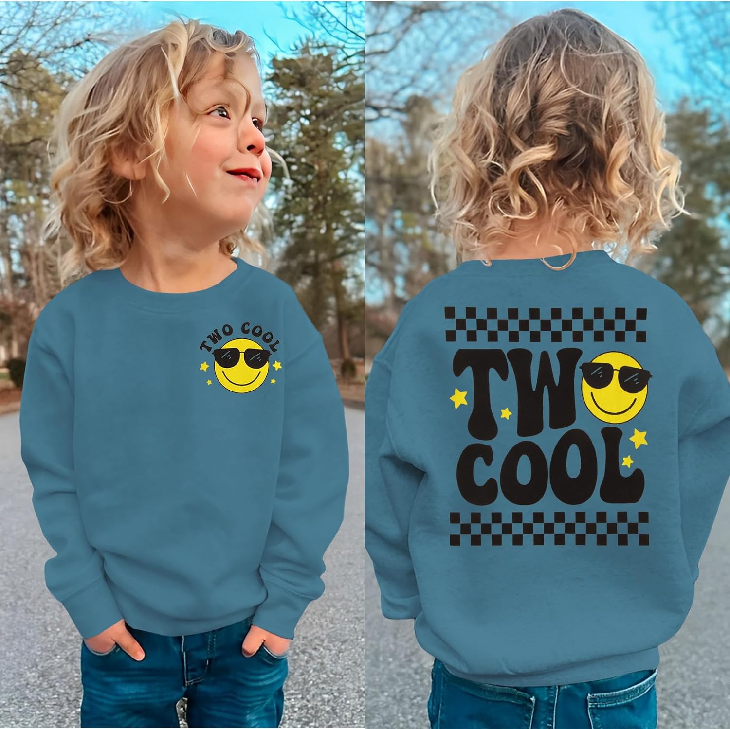 Two Cool Birthday Sweatshirt 2nd Birthday Boy Outfits 2 Year Old Toddler Boys Second Bday Party Long Sleeve Shirts - Image 3