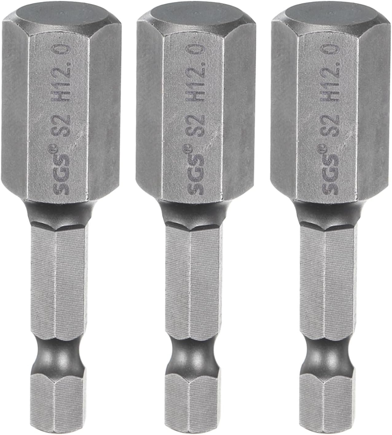 HARFINGTON 3pcs H12.0 Hex Head Drill Bit Wrench 12mm Metric Flat Tip 1/4" Hex Shank 50mm (2") Long Magnetic Hexagonal Screw Driver Socket Industrial Screwdriver Power Bits