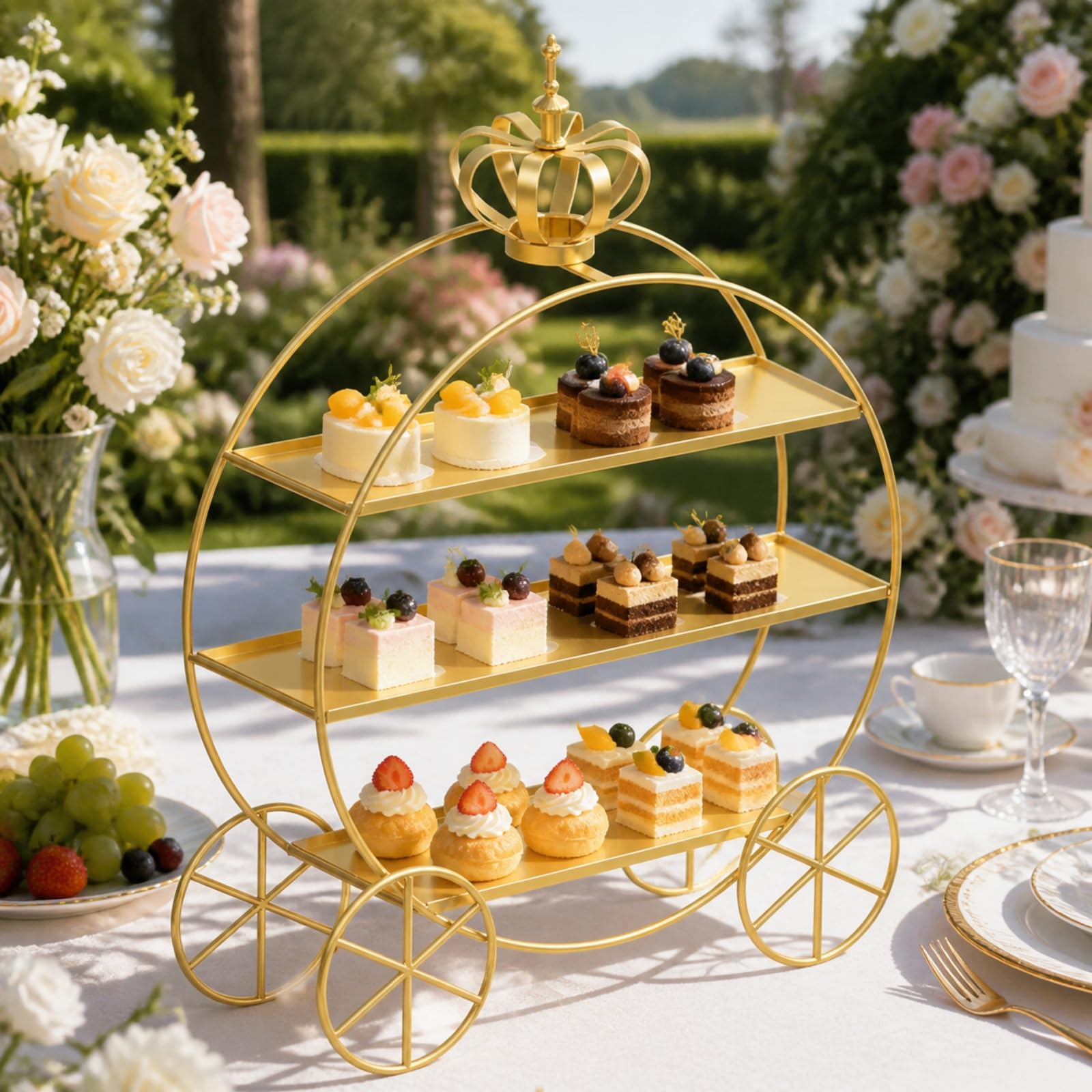 MagiDeal Expositor Repostería Ahorra Espacio Expositor Postres con Banjas Apiladas para Bodas, , Oro