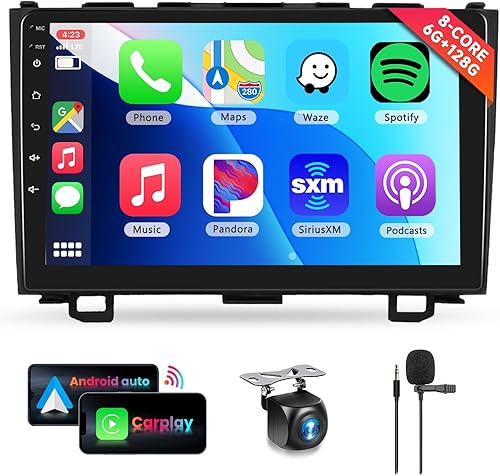 8 núcleos 6G+128G radio de coche estéreo para Honda CRV 2007-2011 con CarPlay inalámbrico Android Auto, 9 pulgadas 1280 * 720P IPS pantalla táctil