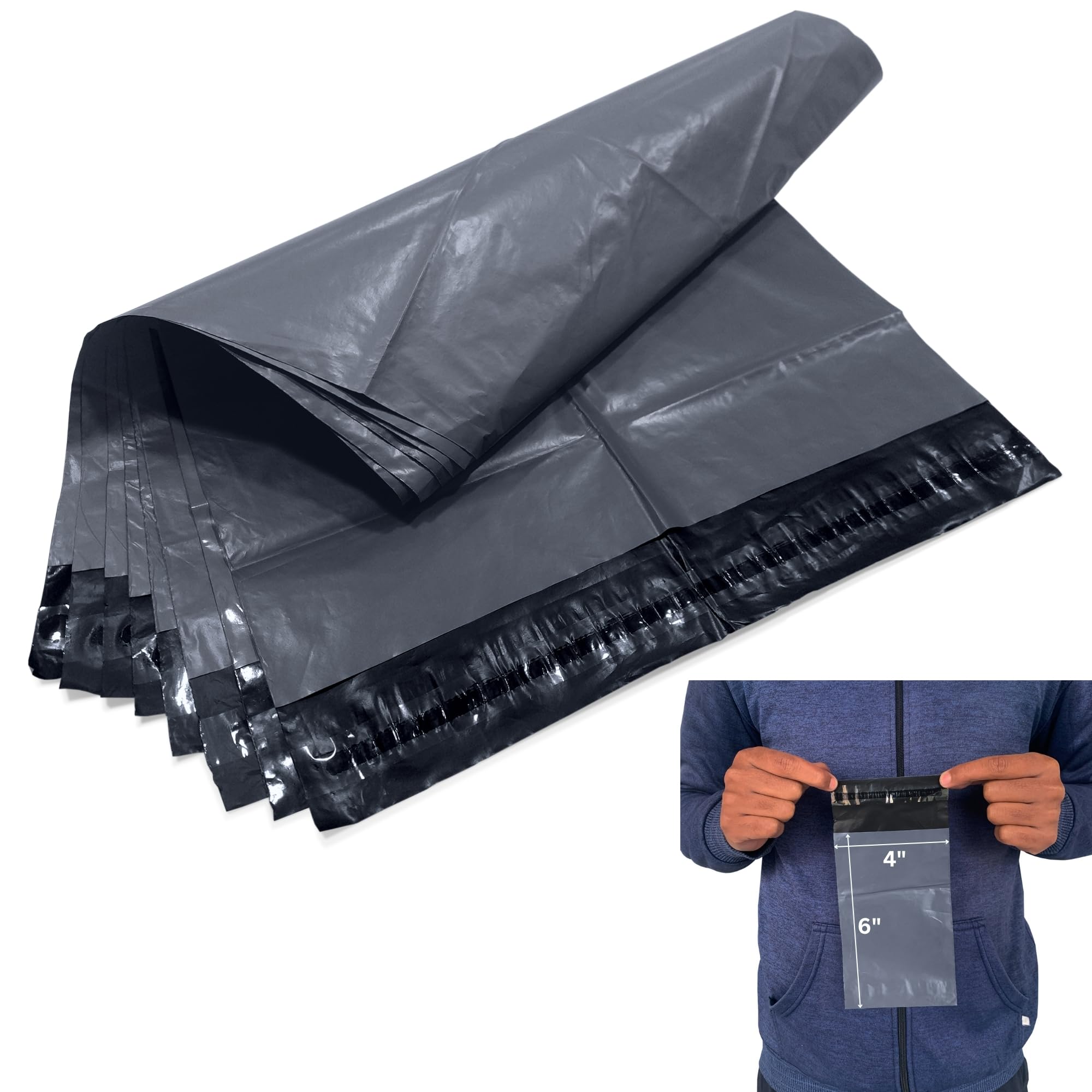 JeeJaan® 5000 Small Grey Parcel Bags 4" x 6" (102 x 152mm) Strong Poly Mailer Small Postage Mailing Bags Courier Shipping Postal Bags - Posting Packing Envelopes — image 1