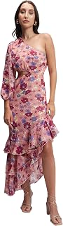 Tokyo Talkies Womens Elegant One-Shoulder Floral Maxi Dress | Long Sleeve, Front Cut-Out & Ruffle Hem for A Graceful Look... Price In India