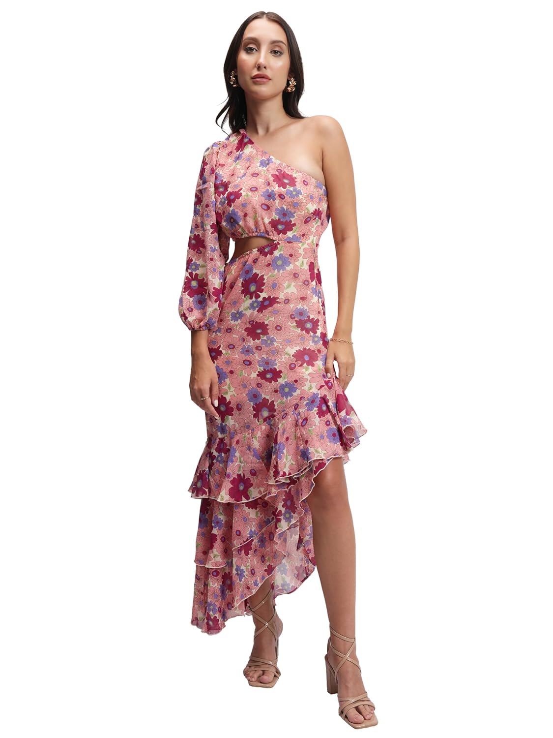 Tokyo Talkies Womens Elegant One-Shoulder Floral Maxi Dress | Long Sleeve, Front Cut-Out & Ruffle Hem for A Graceful Look... - Review, Price and Buying Guide