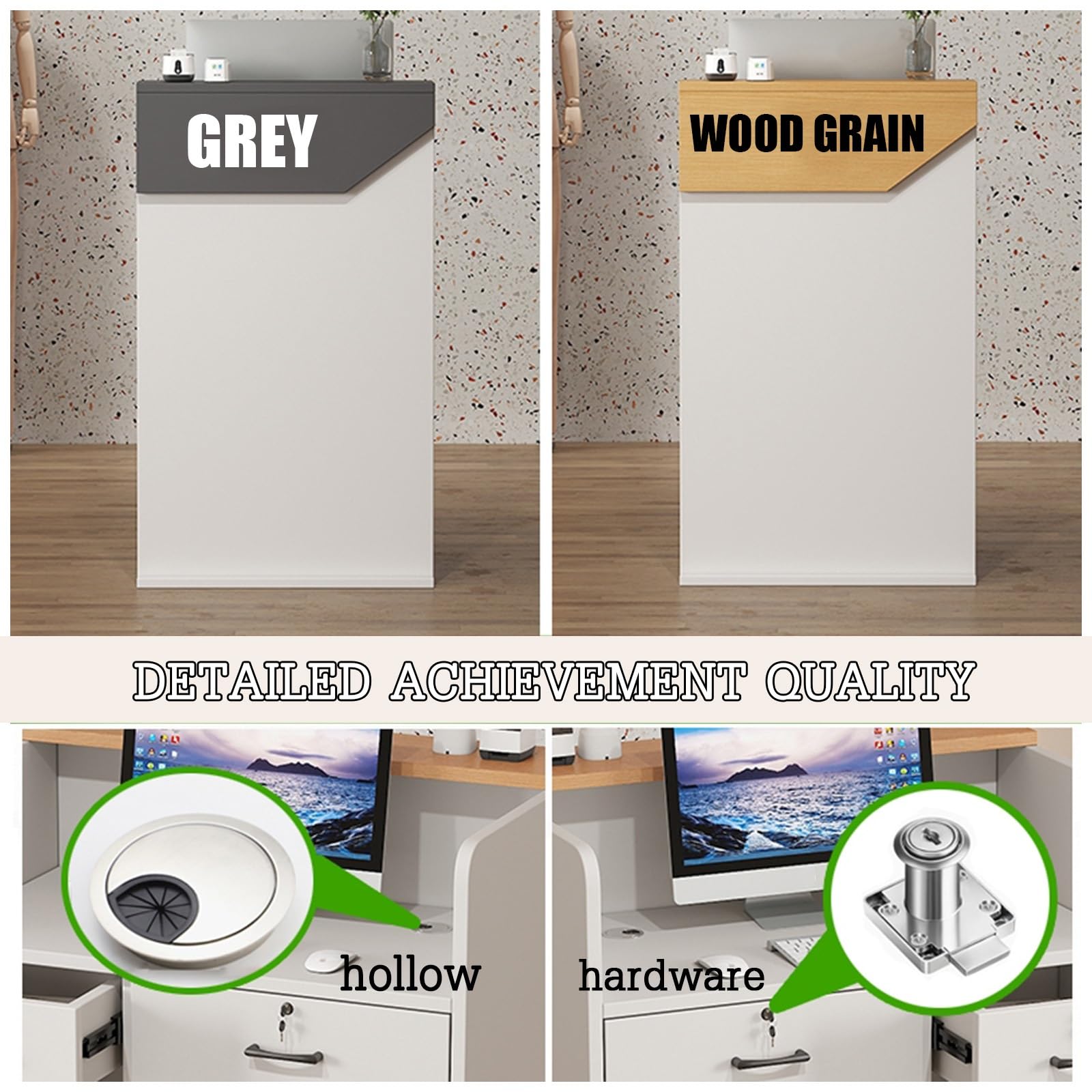 Comptoir De Réception, Comptoir De Réception De La Réception, Comptoir Bar avec Tiroirs, Comptoir Caisse Moderne, pour Magasin, Bureau,Hôtels, Salons De Coiffure, Spas(Color:Gray,Size:80cm)