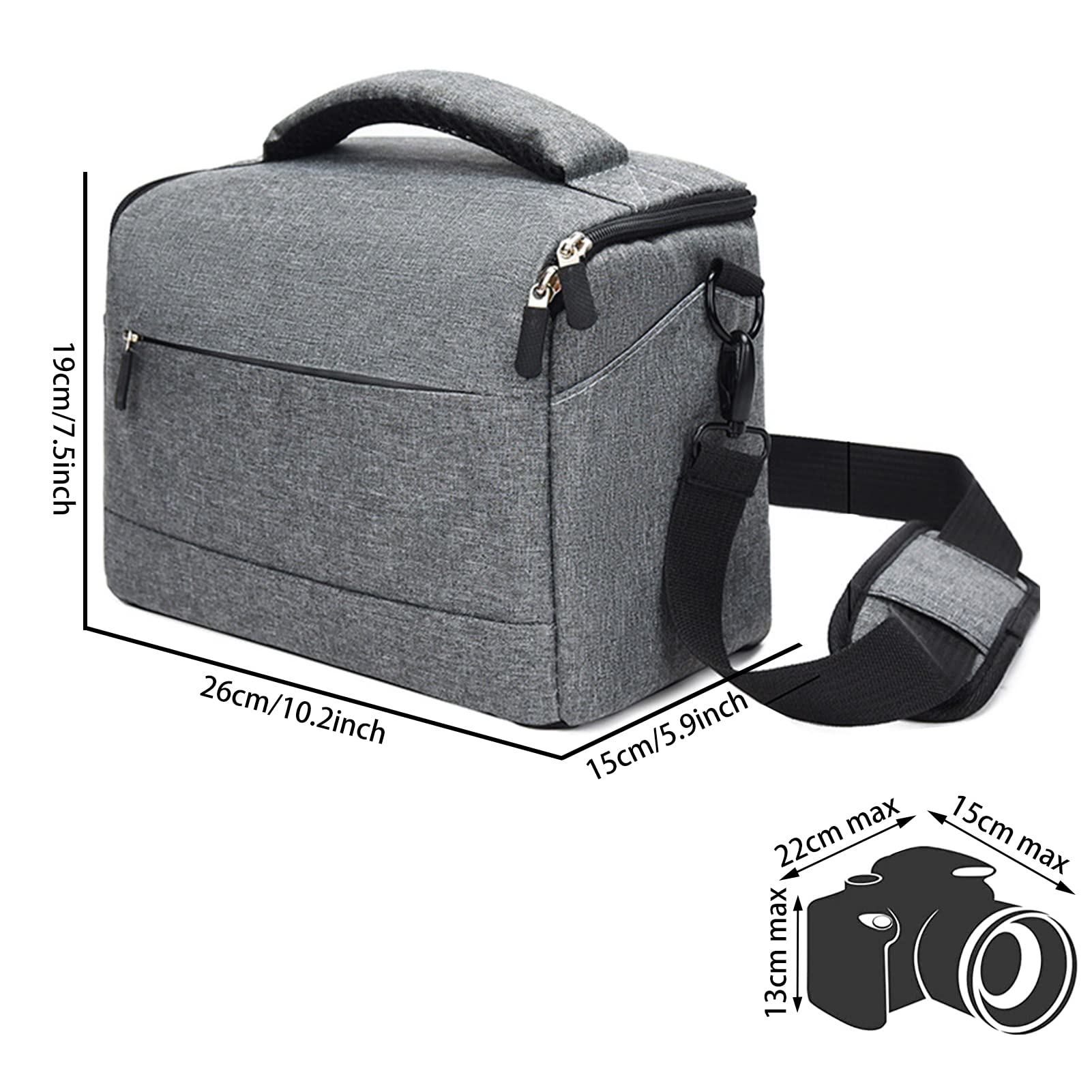 Borsa Fotografica 26 x 19 x 15 cm Custodia Macchina Reflex Videocamera Impermeabile Antiurto Slr Bag con Tracolla Regolabile e Parapioggia per Dslr Digitale Camera, Grigio