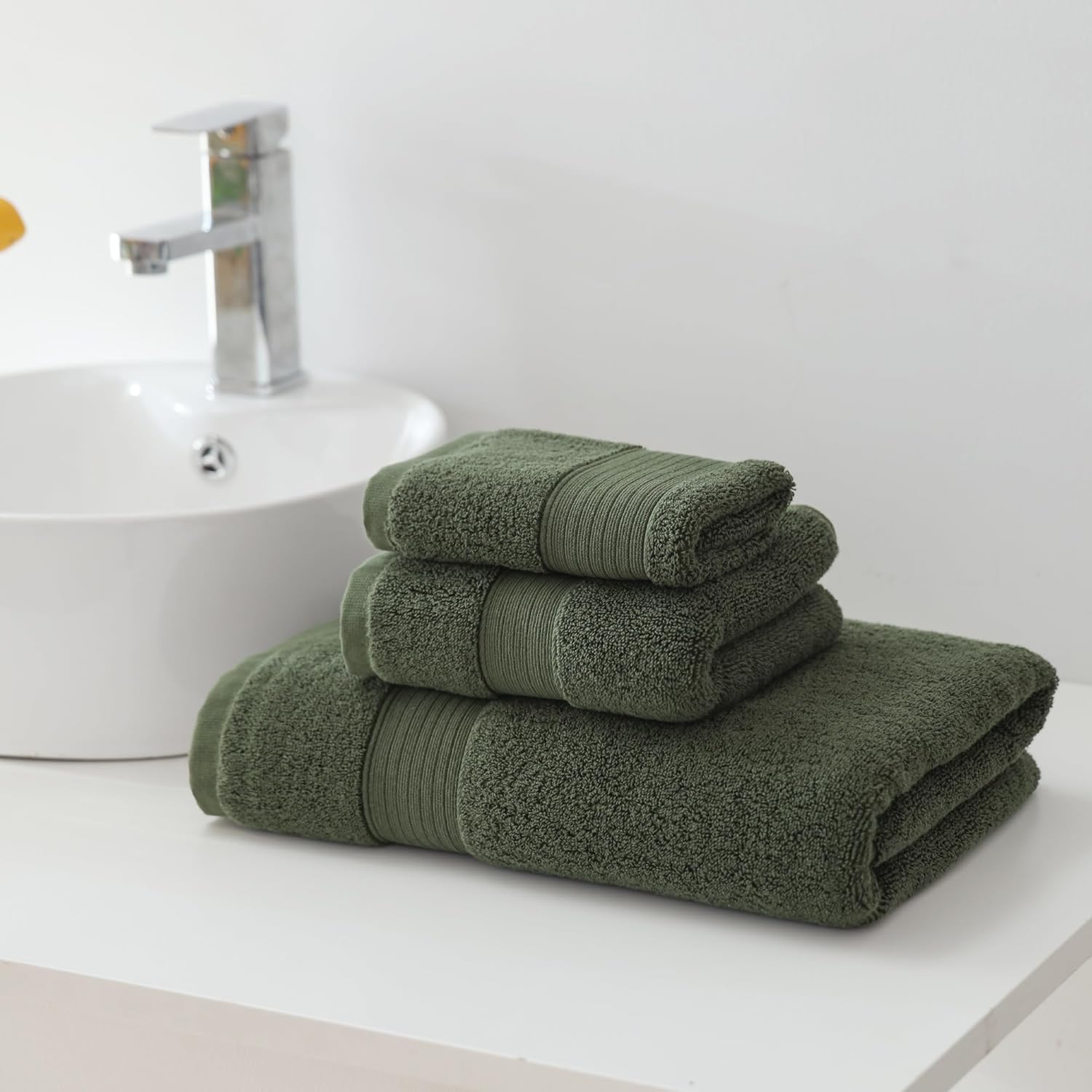 27x55 Bath Towels Set 100 Percent Cotton 650GSM Luxury Super Soft Absorbent Bathroom Towels (Olive Green, Pack of 6)