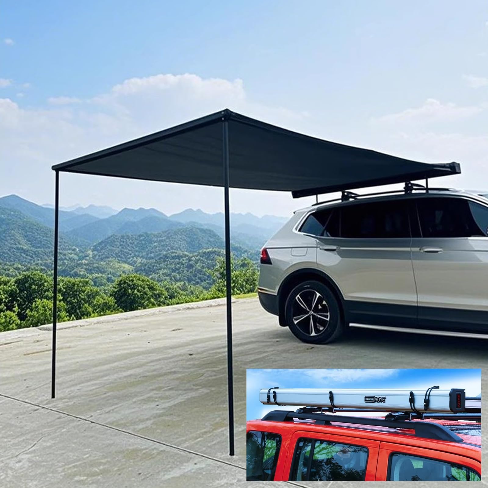 Tendalino Auto con Guscio in Lega di Alluminio, Tendalino Laterale per Auto con Protezione da Sole e Pioggia, per Camper, Tende 4x4 e SUV, UPF≥50+, PU≥4000+(Silver,160x250cm)
