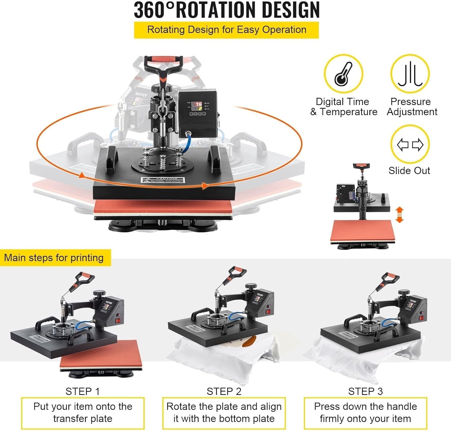 CHRISK 15x15 Zoll Wärmepresse, 6 in 1 Combo schwingen Sie T-Shirt-Sublimation-Transferdrucker inklusive Zubehör enthalten