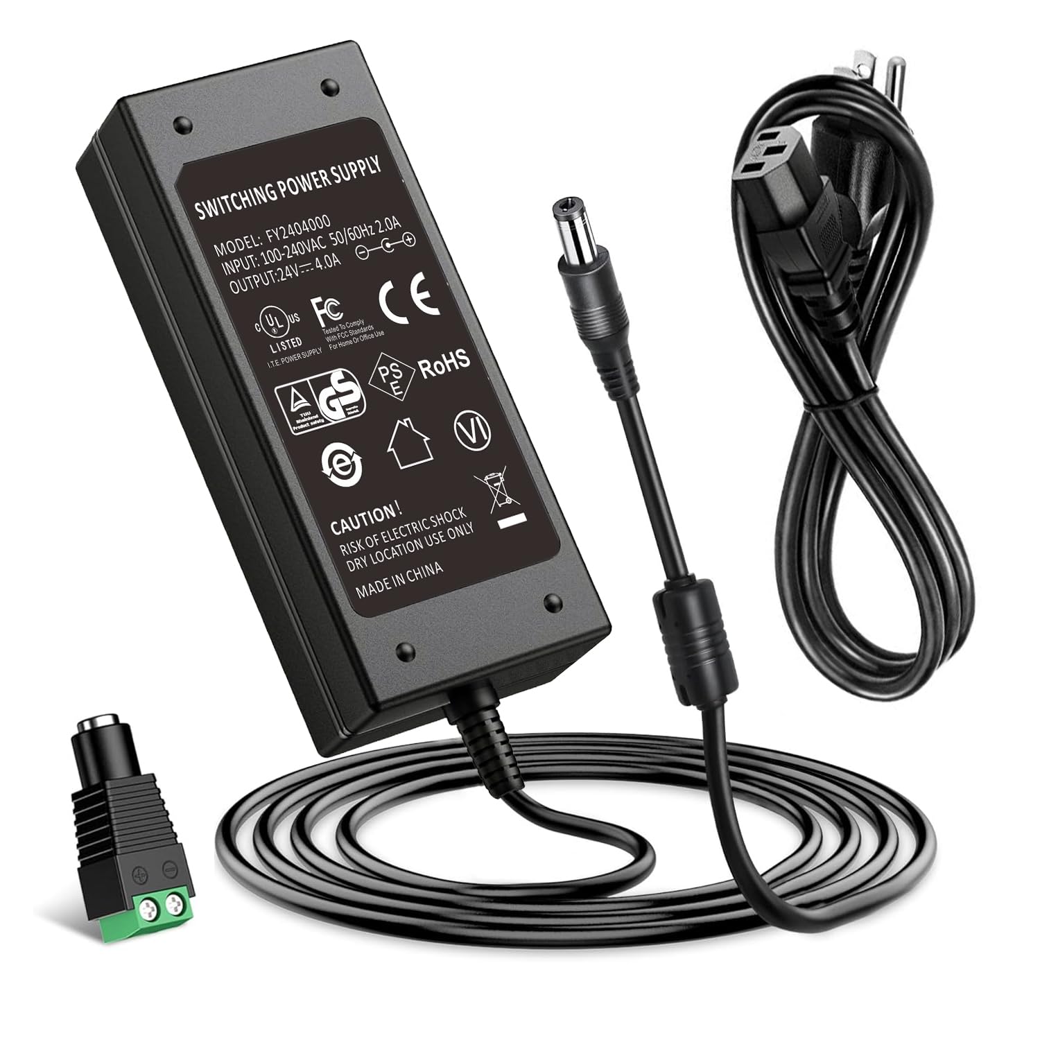 24V 96W LED Driver 120V AC to DC 24V 4A LED Transformer, AC-DC Power Adapter Supply for RGB W5050 WS2811 5050 3528 LED Strip Module Light, CCTV Camera