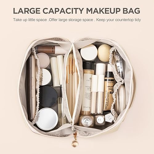 Miniatura 2 de HBselect Bolsa de maquillaje, bolsa de aseo de viaje de gran capacidad para mujer, bolsa de maquillaje impermeable de piel sintética, bolsa de
