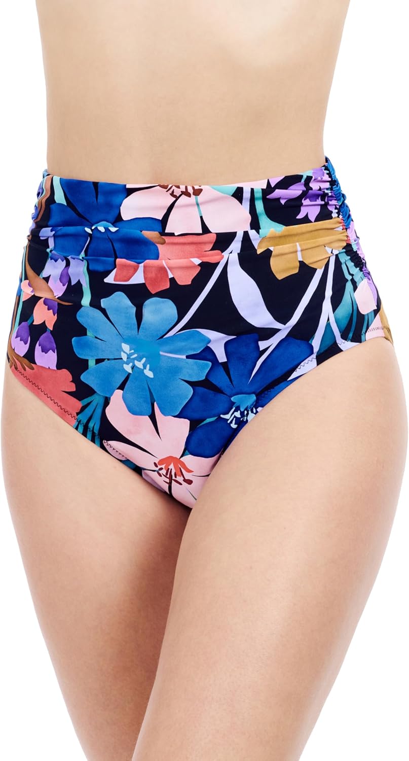 Profile by Gottex Women’s Shirred High Waist Bottom in Black Multi Print with Front and Back Tummy Control Swim Essential - Image 2