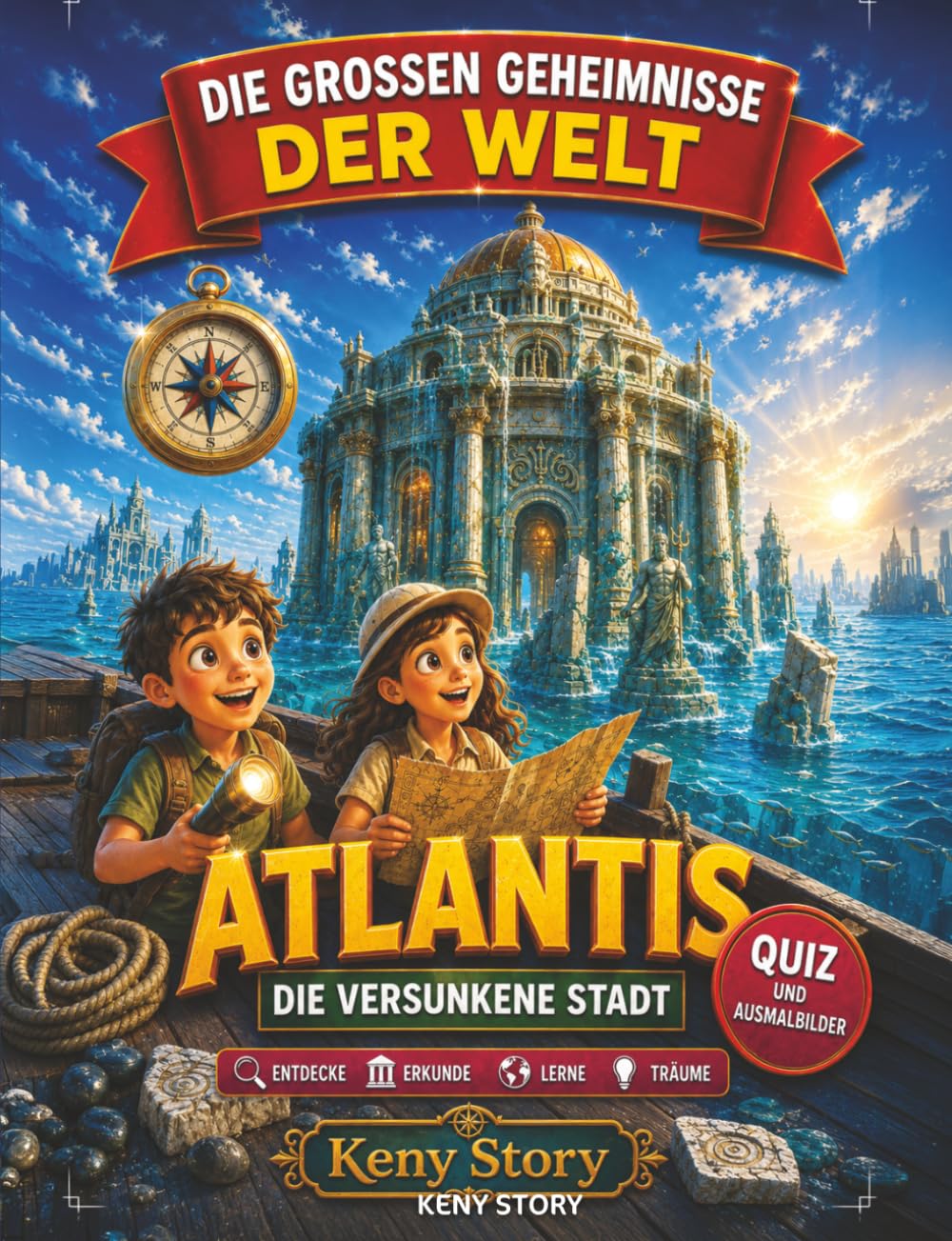 Atlantis: Die wahre Geschichte hinter dem Geheimnis: Die versunkene Stadt, Platon, die Atlanter, verlorene Zivilisationen, Unterwasser-Ruinen, Legenden, Wissenschaft, Quiz und Ausmalbilder für Kinder