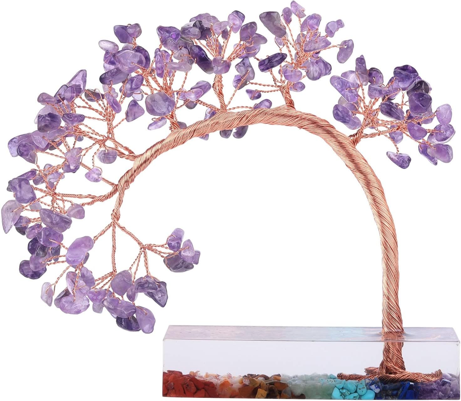 mookaitedecor Bundle - 2 Items: Amethyst Guardian Angel Figurines & Natural Amethyst Crystal Money Tree with 7 Chakra Stones Resin Base for Altar Home Decor