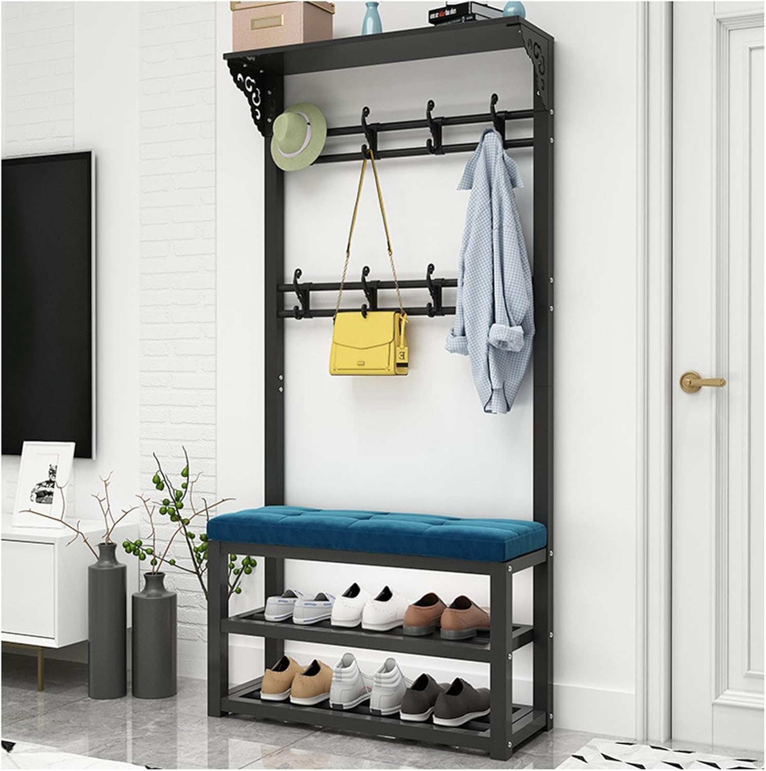 Multifunctional Shoe Cabinet with Bench & Coat Rack - 2-Tier Entryway Storage Organizer for Shoes & Coats, Stylish 80CM Design for Corridor & Living Room