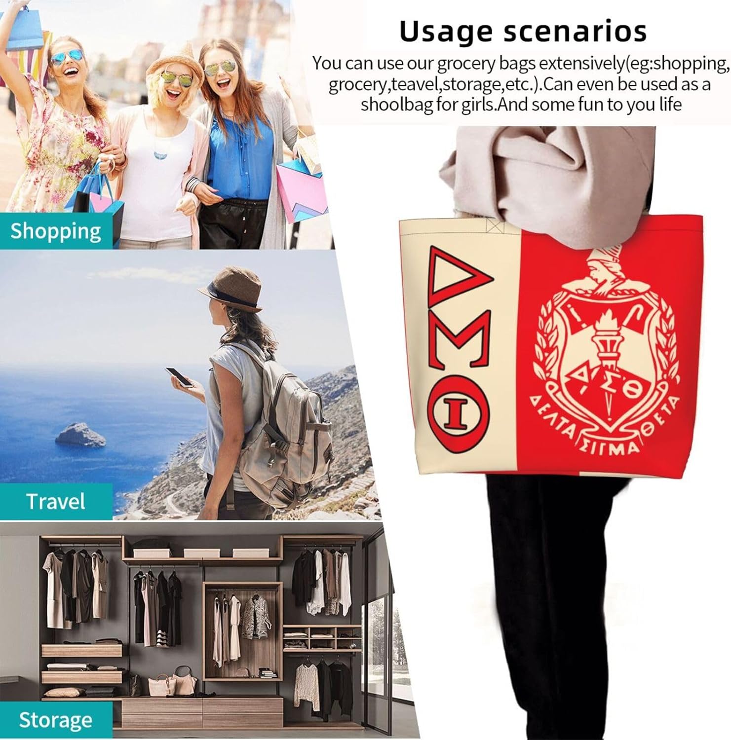 Sorority Paraphernalia Gifts for Women – Large Capacity Reusable Shopping Tote