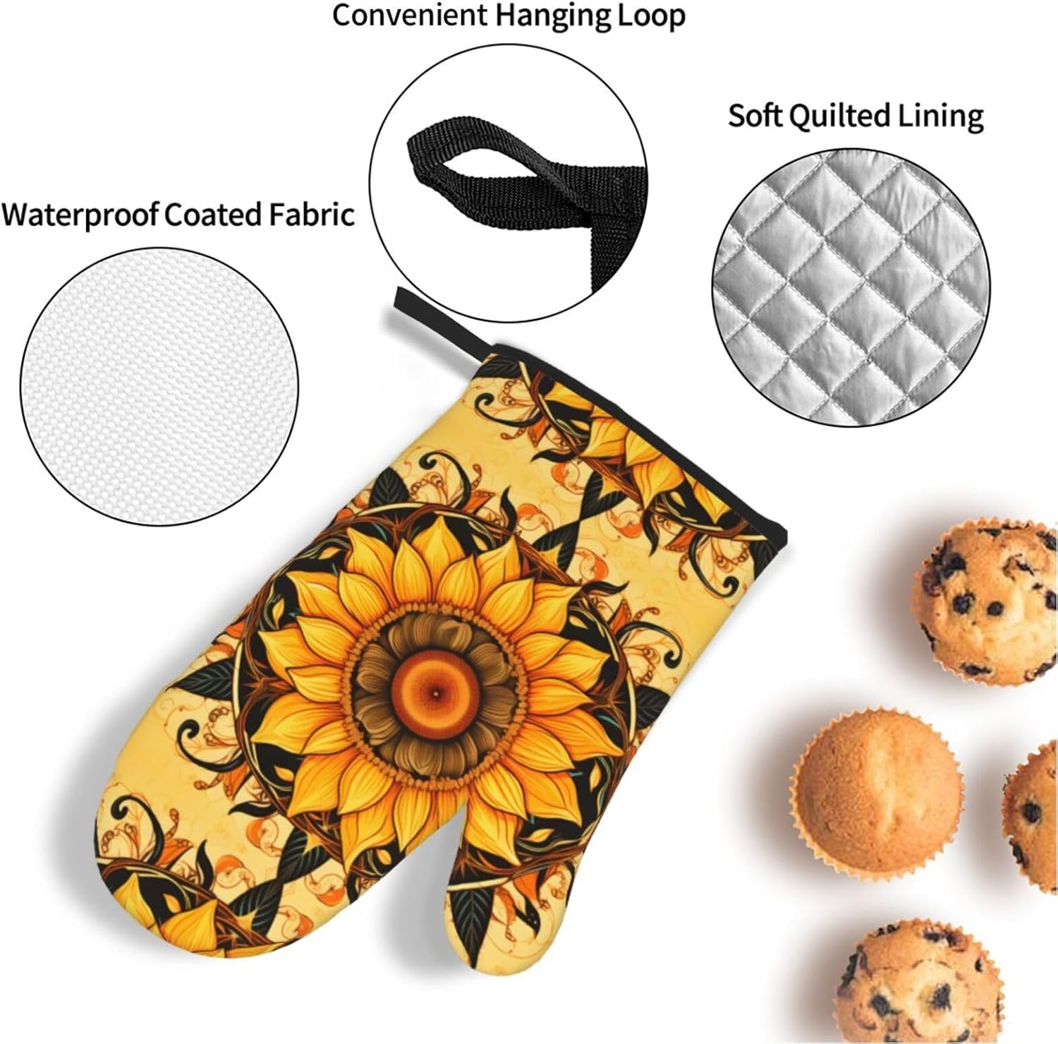Sunflower Wreath Printed Oven Mitts + Potholders 4-Piece Set - Great for BBQ Party Cooking