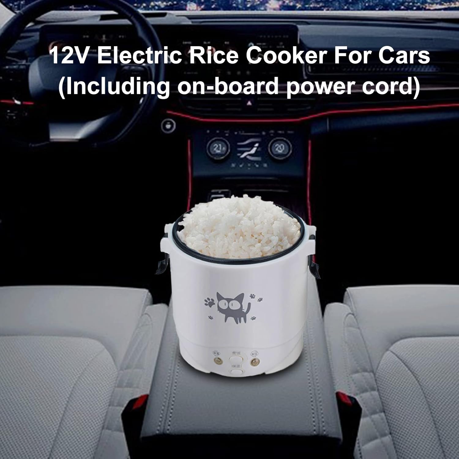 Mini Rice Cooker, Vehicle-Mounted Rice Cooker 12V, Thermal Insulation and Protection Function, 1L Portable Steamer, Boiling Pot, Portable Handle, Outdoor Boiling Cooker, Portable Cooker (White)