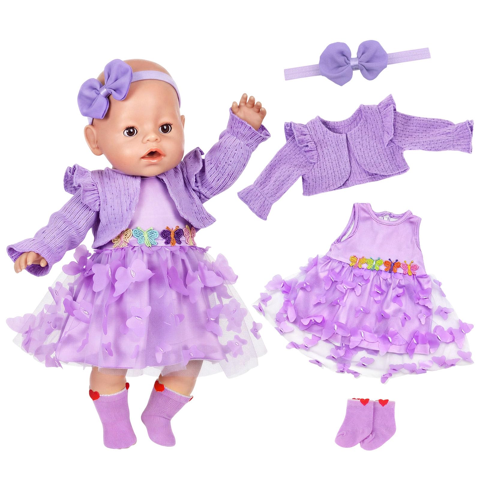 4 Pcs Doll Clothes for 14-18 Inch Baby Dolls Sweet Baby Doll Clothes Set