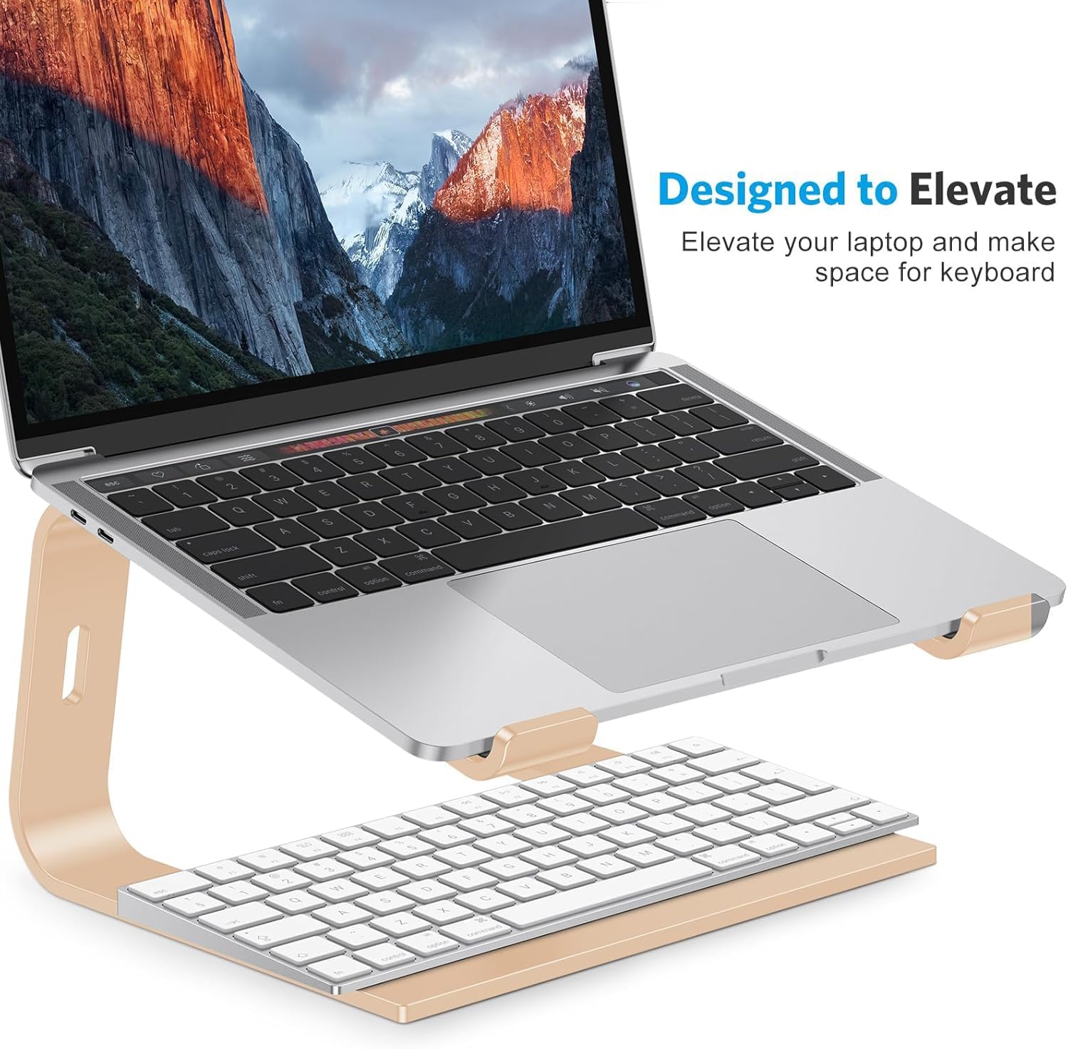 OMOTON Laptop Stand, Detachable Laptop Mount, Aluminum Laptop Holder Stand for Desk, Compatible with MacBook Air/Pro, Dell, HP and All Laptops (11-16 inch), Gold
