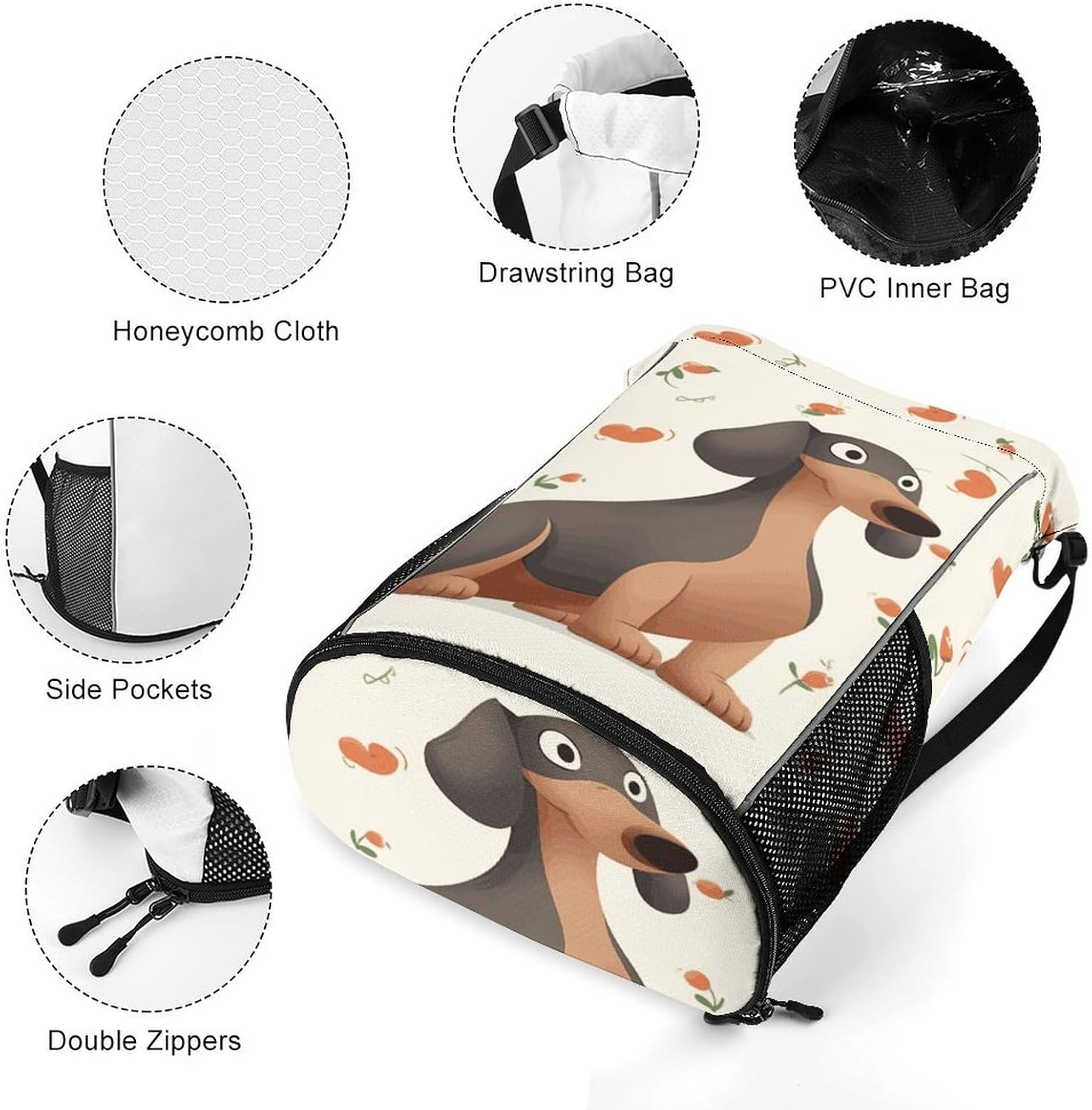I Love My Dog Dachshunds Drawstring Backpack, Sports Gym Bag with Bottom Pocket And Mesh Pockets, String Bag for Men Women