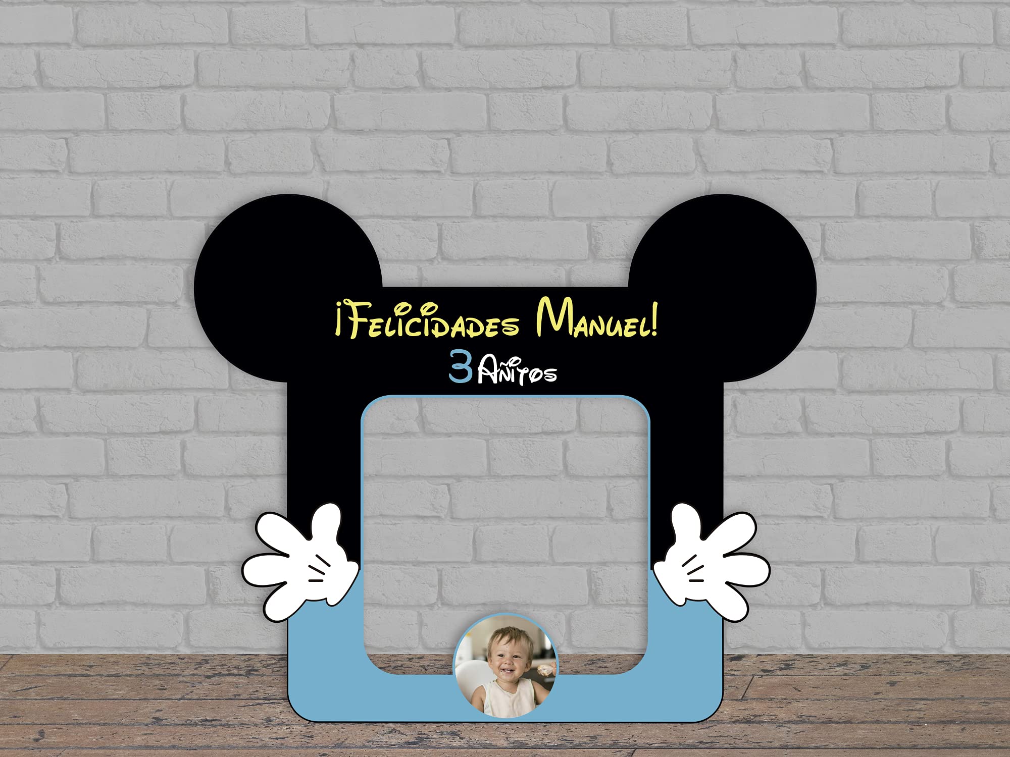 Oedim Photocall Enfant Anniversaire Souris Bleu et Noir Personnalisée + Enseignements Photocall Décoration pour Anniversaire Décoration d'événements