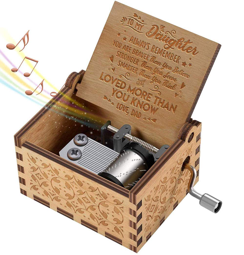 Micteney Dad To Daughter You Are My Sunshine Music Box For Daughter From Dad,Wooden Hand Crank Music Box Antique Carved Decorative Box Gift For ,Play Tune You Are My Sunshine (Dad To Daughter)