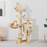 Meecal 43-Inch Arbre chat, Arbre chat Nuage mignon pour chatons & Petits chats sous 6 Mois 9lbs, Tour de chat avec poste de scratching, double condos, en peluche Hammock & Jouets à danser, Beige