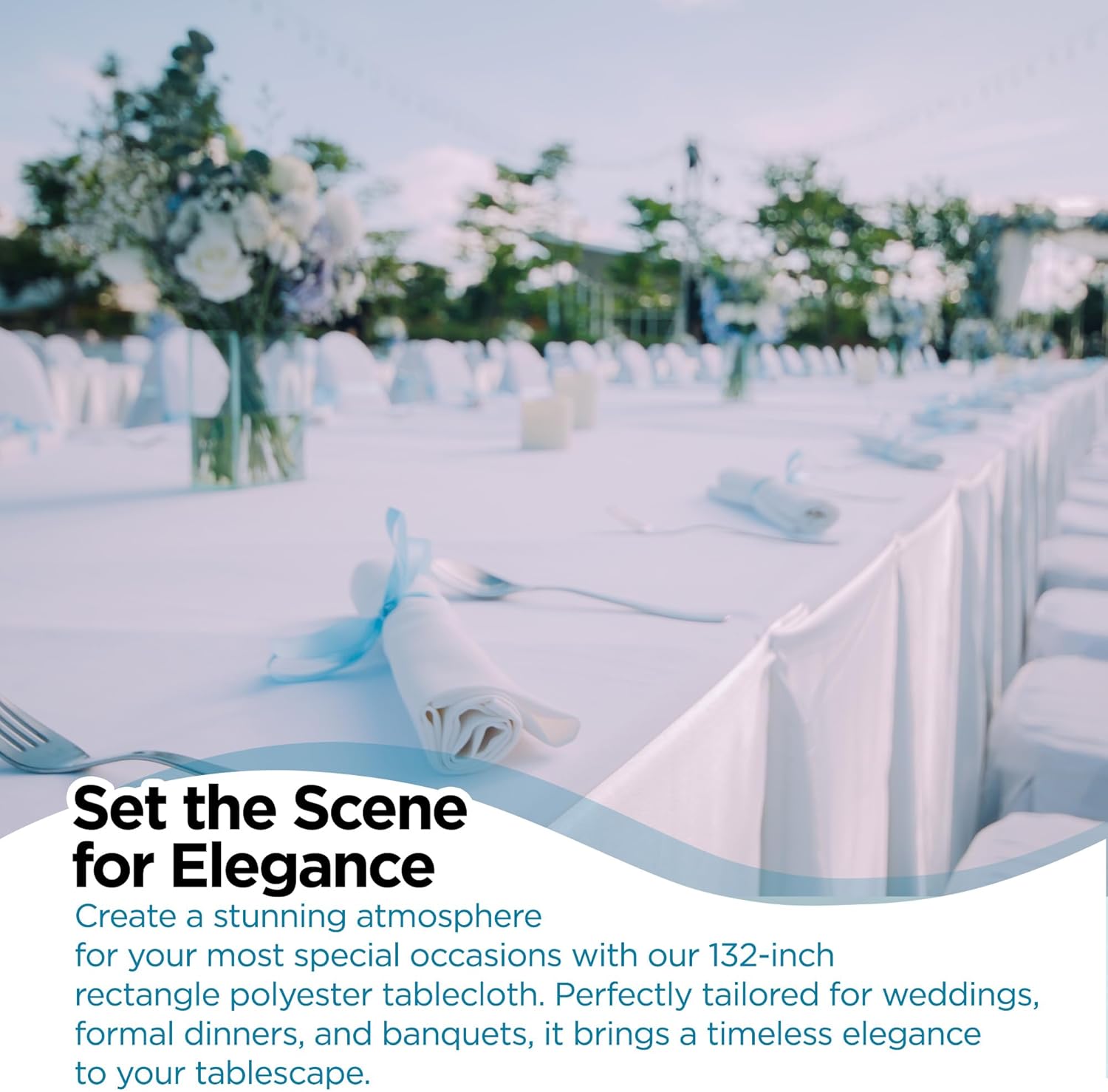 Sparkles Make It Special 10-pcs 90" x 132" Inch Rectangular Polyester Cloth Fabric Linen Tablecloth - Wedding Reception Restaurant Banquet Party - Machine Washable - White